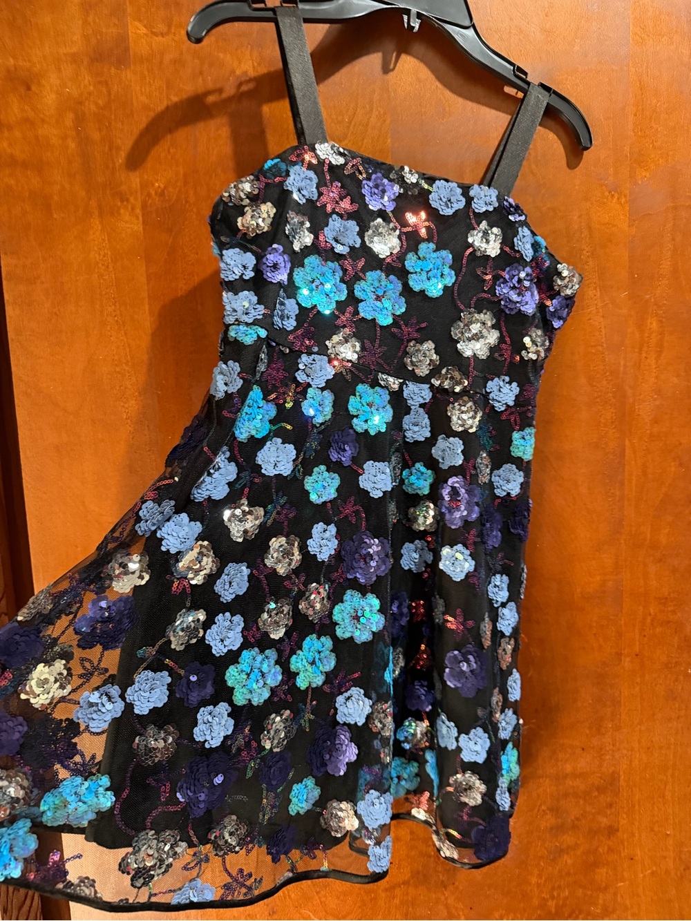 Girls Black Floral Sequin Party Dress